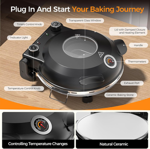 <span class=keywords><strong>Four</strong></span> à <span class=keywords><strong>pizza</strong></span> électrique de comptoir de 12 pouces Machine domestique intérieure portable avec <span class=keywords><strong>four</strong></span> à pierre noire à croûte croustillante de chauffage à 420 degrés - Product Image 5