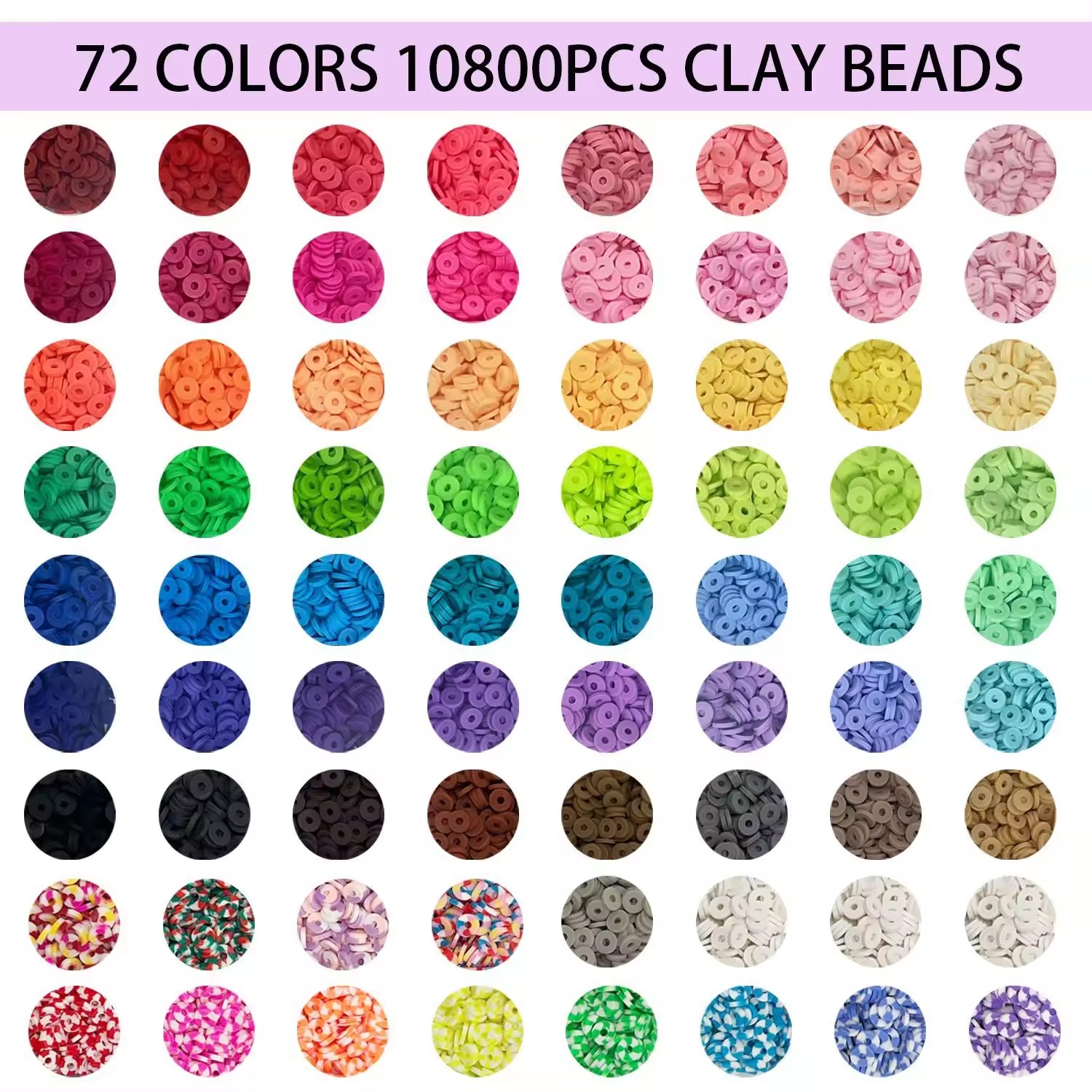 72 Color 10800pcs Colorful Flat Round Polymer Clay Bead Diy Hand Craft Clay Heishi Beads Soft Clay Beads for Bracelet Making Kit