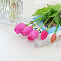 Bouquet de tulipes artificielles en gel de silicone à 5 tiges, nouées à la main, effet toucher réel, colorées, moulées par injection, aspect hydratant