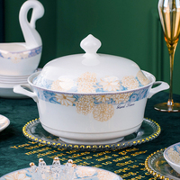 Offre Spéciale Service de Table en Porcelaine Tendre Luxe Européen Vintage Bleu Élégant pour Mariage et Réceptions