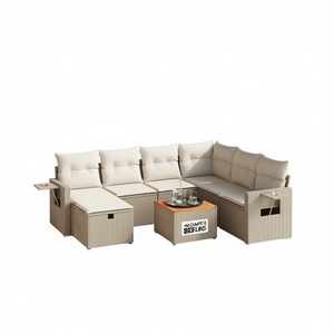 ชุดโซฟาสวนหวายสีเบจแบบโมดูลาร์ Seiflsg เฟอร์นิเจอร์กลางแจ้ง ดีไซน์ร่วมสมัย เบาะโฟมความหนาแน่นสูง - Product Image 1