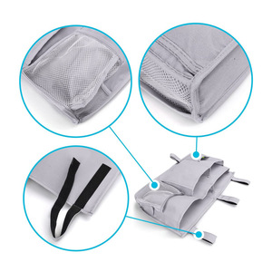 Sac de rangement suspendu multi-poches pour barre de lit, gris, solution de rangement pour chambre de bébé - Product Image 3