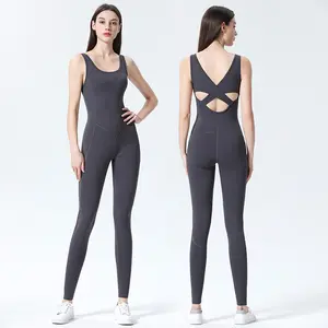 China Supplier Fashion Slim Net Joint Hollow Jumpsuits Butt Lift Tummy Control Jumpsuits For Women One Piece Yoga Jumpsuit