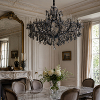 Lustre en cristal en forme de goutte de fumée avec cadre chromé poli pour grand salon, plafond haut, éclairage domestique