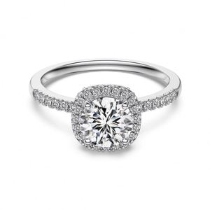 Bague de promesse Dylam en argent 925 plaqué rhodium avec zircone cubique 5A, style halo, pour femme, mariage, mariée, usage quotidien - Product Image 1