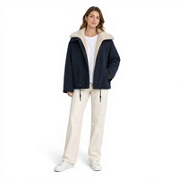 Veste rétro en sherpa bleu marine, style workwear, coupe courte, pour l'automne et l'hiver
