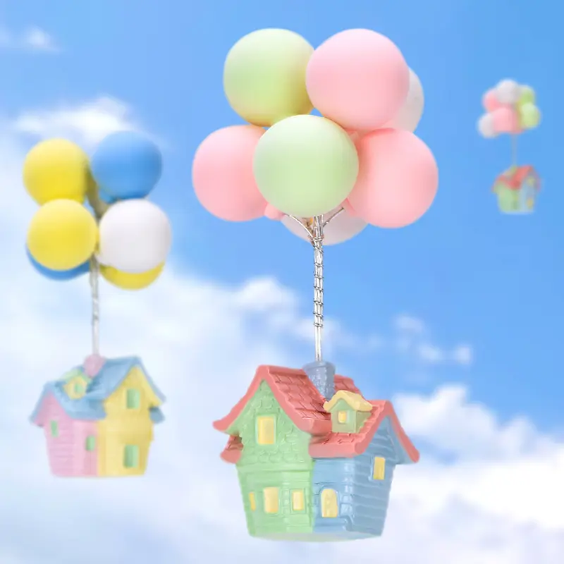 Palloncino fai-da-te Flying House Micro Landscape Decor artificiale Mini Miniature House Craft Ornament per la decorazione domestica piccola casa