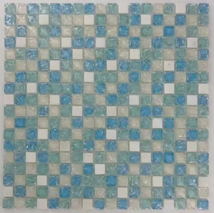 300*300 di alta qualità bianco e blu misto mosaico parete di cristallo e pietra mista mosaico a basso prezzo