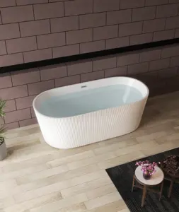 Cheap Modern Embossed Line Soaking Bath Tub Against Wall Acrylic Bathtub Freestanding Bath For Indoor Bathroom