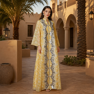 Robe longue élégante de luxe en polyester à col en V, broderie en maille, sequins, grande taille, pour fêtes, soirées, <span class=keywords><strong>occasions</strong></span> formelles, Abaya - Product Image 4