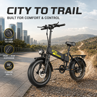 Vélo électrique pliable à pneus larges GT30 48V 15Ah pour adultes, 20 pouces, 45 km/h, haute vitesse, tout-terrain, déverrouillage NFC, double suspension, 500W