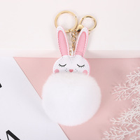 Porte-clés en fourrure oreilles de lapin créatives porte-clés moelleux en fourrure cartable pendentif Pu chat lapin en peluche porte-clés jouet porte-clés