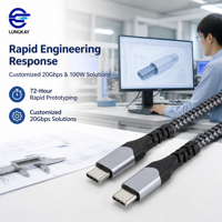 Câble USB 3.2 Gen 2x2 Type C LUNG KAY OEM 20 Gbit/s 100 W PD avec puce E-Mark blindée, cordon USB-C vers USB-C pour CNC, applications médicales, vision, SSD