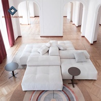 Grand pouf de siège moderne en lin blanc, combinaison libre modulaire, ensemble de canapé sectionnel italien