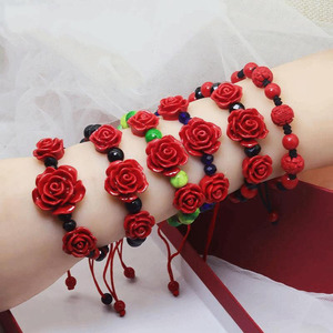 2025 Fashion Adjustable Red Rope Bracelets High Quality Handmade Creative National Style Rose Flower Bracelet