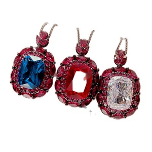 Brass Gold Plated Red Corundum Black Jadeite Pendant <b>Necklace</b> 15*20mm Luxury <b>Statement</b> <b>Necklace</b> for Daily & Occasion Wear Tu - Product Image 2