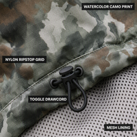 Veste pour homme en nylon ripstop camouflage aquarelle personnalisé, avec capuche à cordon de serrage, fermeture éclair et poignets élastiques, couleur sauge, pour streetwear technique