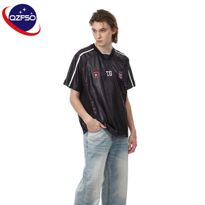 QZFSO Custom Varsity Sportswear Academic Retro Shiny Satin Sports <b>Top</b> Breathable Mesh Side Football Shirt Loose Fit Jersey - Product Image 2
