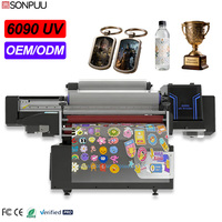 Impresora UV de inyección de tinta SONPUU 6090 de tres cabezales I1600/DX7 XP600, máquina DTF de 600x900mm con curado LED automático para metal plano, insignias, flex y huevos.