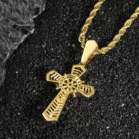 Promotion Collier Hip Hop Religieux pour Hommes avec Pendentif Croix Crucifix de Jésus à Trois Tons, Pierre de Zircon, Collection pour Croyants