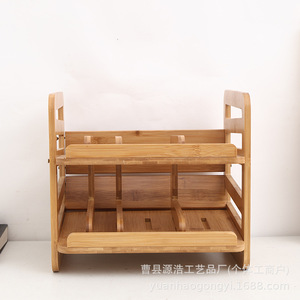 Bamboo Wood Double Layer Storage Rack Removable Office Organizer Rectangle Standing Type 2nd Floor <b>Desktop</b> Drawer Organizer - Product Image 5