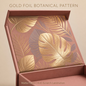 Boîte <span class=keywords><strong>cadeau</strong></span> magnétique rose poudré avec couvercle rabattable, emballage cosmétique de luxe, motif botanique en feuille d'or, pelliculage mat, écologique, personnalisable - Product Image 3