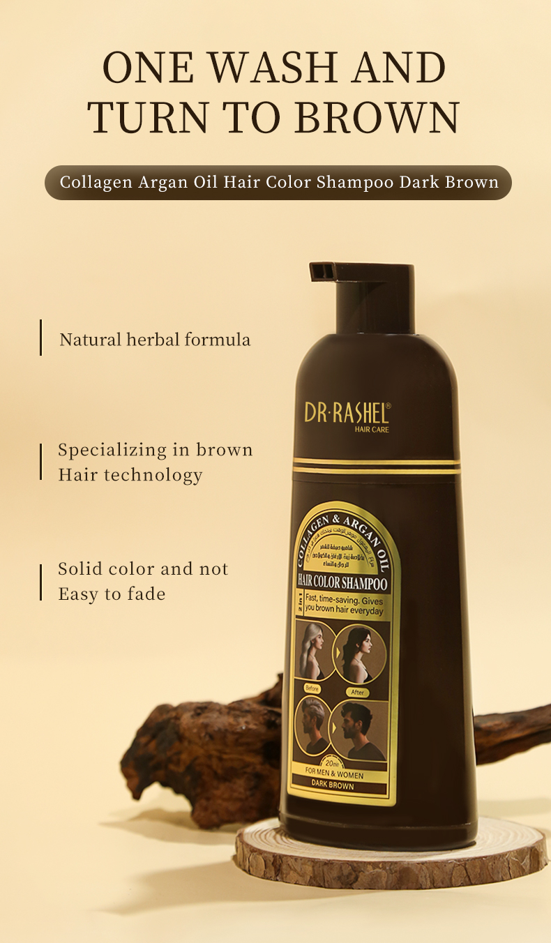 Dr Rashel Collagen Argan Oil Dark Brown Dye Hair Color Shampoo 400ml
