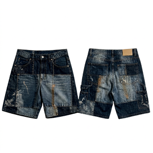 กางเกงยีนส์ขาสั้น Raj Fashion Men Premium Vintage Patchwork แบบทอ ระบายอากาศได้ดี เป็นมิตรกับสิ่งแวดล้อม แห้งเร็ว เอวกลาง ทรงหลวม สไตล์เบอร์มิวดา - Product Image 1