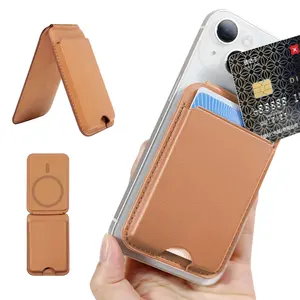 Newest Magnetic Suction Card Holder For iPhone 13 14 15 Pro Max For Magsafe Magnet Leather Card Bag Clip Mobile Phone Case Stand