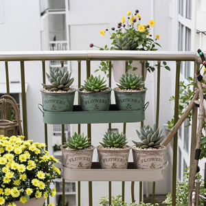 Bộ <span class=keywords><strong>3</strong></span> Thảo Mộc Chậu Với Khay Phong Cách Mộc Mạc Kim Loại Mọng Nước Đa Chức Năng Chậu Hoa Cho Nhà Trang Trí Văn Phòng Vườn Lưu Trữ - Product Image 3