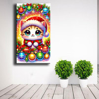 Kit de Peinture Diamant 5D Résine Carrée AB à Pointillage Complet, Bord Ondulé à Poils Courts, Motif Chat de Noël, pour Adultes ASF3082