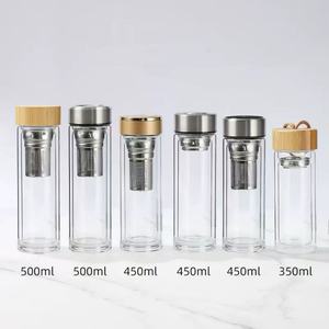 Venta al por mayor taza de vidrio de borosilicato doble con cubierta de bambú logotipo personalizable para regalos personalizados - Product Image 4