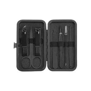 Groothandel Zwarte Nagelverzorging Tools Kit Cuticle Nipper Nagelvijl Neus Schaar 7 Stuks Mini Manicure En Pedicure Set