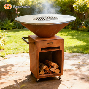 Parrilla de Carbón para Exteriores Gnee Garden de Acero Corten con Carro de Almacenamiento de Leña, Acabado Mate Moderno - Product Image 5