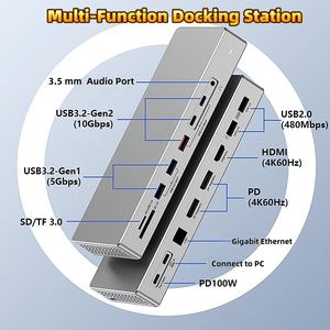 Hub USB-C vers 2 ports DP, <span class=keywords><strong>adaptateur</strong></span> multiport 16-en-1, station d'accueil triple moniteur 4K, hub pour ordinateur portable en alliage d'aluminium - Product Image 1