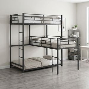 Gewerbliches Metall-Dreifach-Etagenbettgestell, Hochbelastbares Stahlbettgestell, Industrielles L-förmiges Bett, Stützmöbel für Hostels - Product Image 4