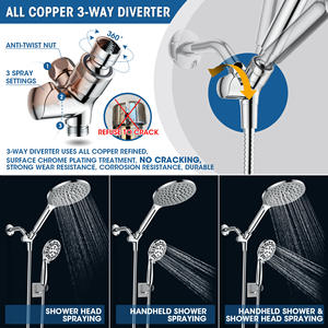 Juego de cabezal de ducha multifuncional, rociador de mano con efecto lluvia, ajustable, cromado, DSS9730 - Product Image 3