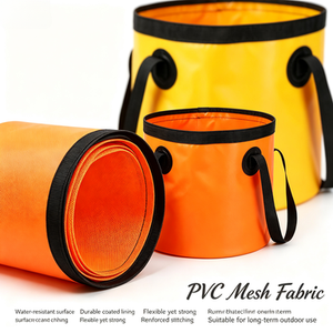 Seau à eau pliable en tissu maillé PVC, portable avec poignée pour le camping, les voyages en plein air, la pêche, OEM personnalisé, vente en gros - Product Image 2