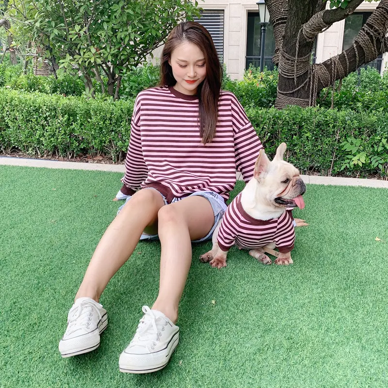 2024 Spring Autumn dog jumpsuit stripe Family clothes for animals small puppy dogs cats other pet Family apparel accessories