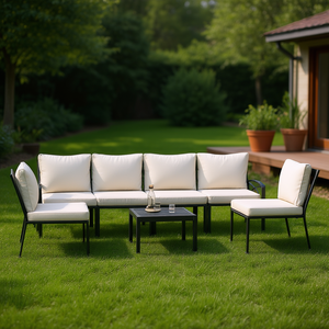 Ensemble de salon de jardin noir et sable, structure en acier, revêtement poudré, mobilier d'extérieur contemporain, 6 places - Product Image 2