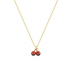 ชุดต่างหูสร้อยคอพร้อมจี้สีทองรูปเชอร์รี่สีแดงไวน์ชุดสำหรับผู้หญิงสร้อยคอแฟชั่นบุคลิกภาพเครื่องประดับงานแต่งงานของขวัญวันเกิด - Product Image 5