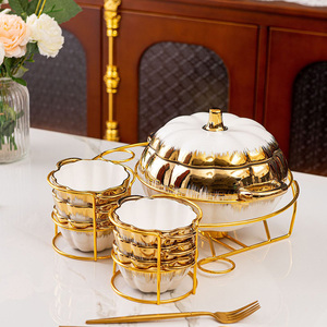 Ensemble de soupières en céramique avec isolation thermique pour chauffage par bougie, comprenant deux poignées, vaisselle élégante pour la maison - Product Image 1