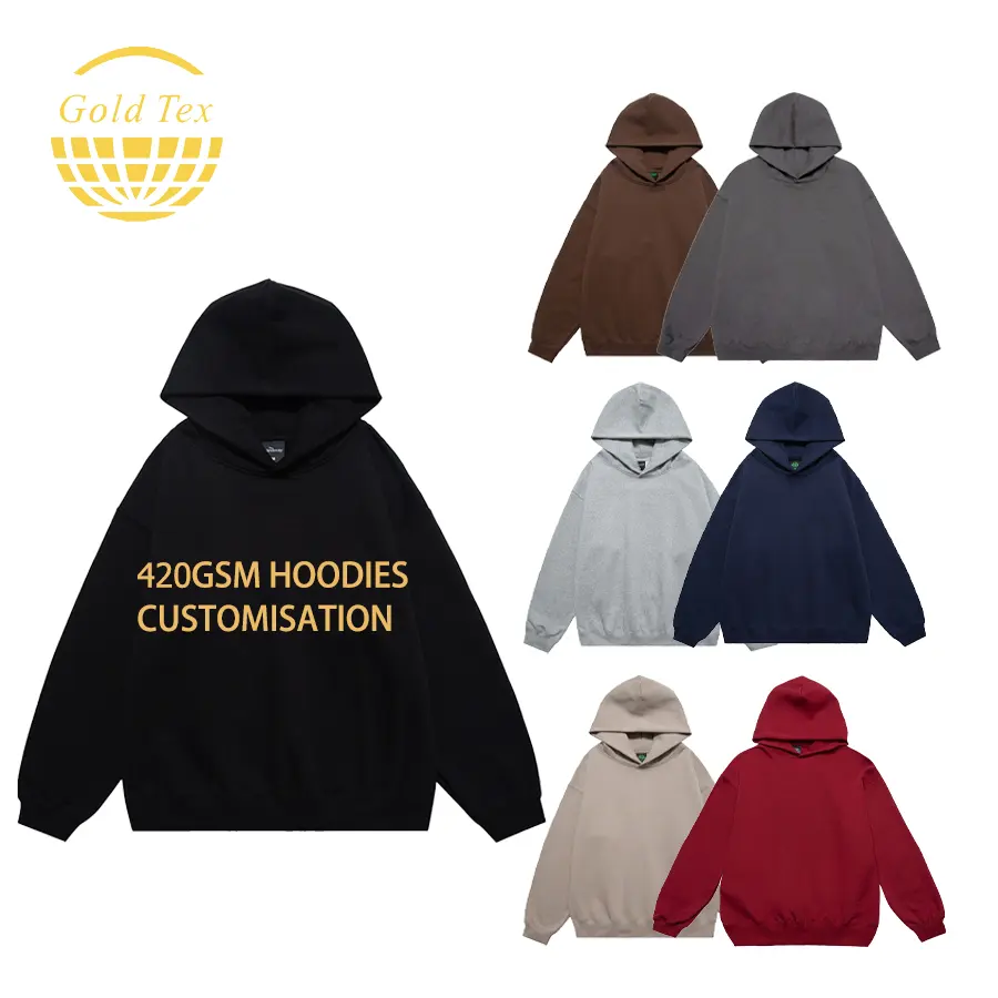 Erkekler için yüksek kalite 420 GSM özelleştirme nefes alabilirlik donatılmış Hoodie