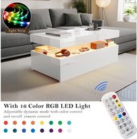 Table basse moderne en bois avec plateau brillant, 2 tiroirs, éclairage LED RGB, design rectangulaire pour la maison, salon