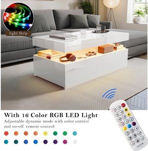 High Gloss Modern Wooden Panel Top <strong>Coffee</strong> <strong>Table</strong> with 2 Drawers LED RGB Lights <strong>Rectangle</strong> Design for Home Furniture Living Room - Product Image 3
