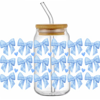 Stiker UV DTF Coquette Bows - Stiker Minuman Pita Pink Biru untuk Gelas Tumbler 16 oz
