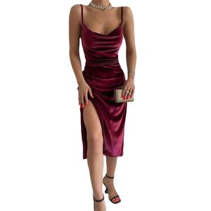 Velours sans manches Slip Sexy fente Maxi robe mode soirée femmes vêtements élégant Streetwear fête nuit tenue décontractée Vestidos - Product Image 6