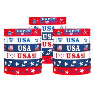 Grenzüberschreitende Lieferung USA Amerikanische Flagge Rot Weiß Blau CMYK Bedrucktes Stern-Silikonarmband für Unabhängigkeitstag-Feier - Product Image 5
