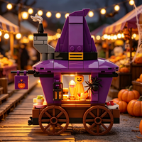 Set de Bloques de Construcción de Carruaje con Sombrero de Bruja de Halloween, Modelo de Puesto de Mercado Espeluznante, Ladrillos DIY, Decoración, Regalo para el Hogar, Oficina, Fiesta