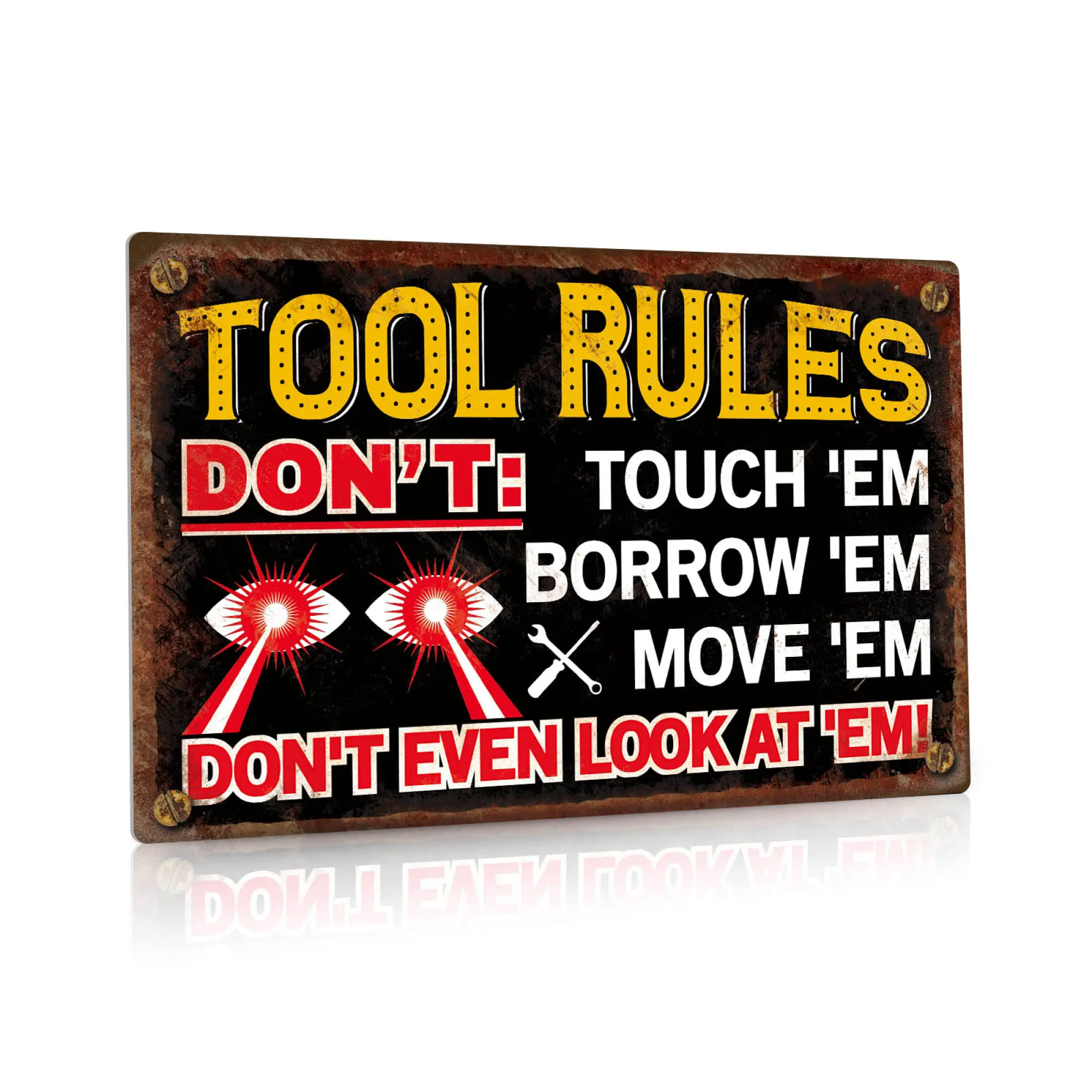 Garage Sign, Vintage Tool Rules Don't Wall Decor for Man Cave, Bar, 12x8 Inches